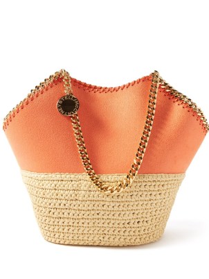 STELLA MCCARTNEY Falabella orange faux-leather and raffia tote bag / summer beach bags / vacation accessory
