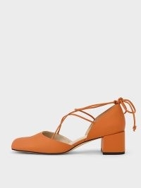 CHARLES & KEITH Lace-Up D’Orsay Pumps / orange strappy square toe block heel shoes