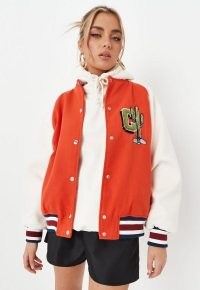 MISSGUIDED orange love the journey varsity jacket – women’s american style slogan printed jackets