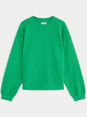 JIGSAW Organic Cotton Sweatshirt in Green – women’s crew neck drop shoulder sweatshirts - flipped