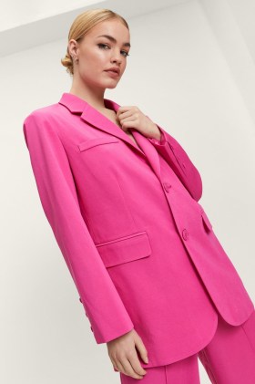 NASTY GAL Oversized Twill Single Breasted Blazer in Hot Pink ~ women’s bright on-trend longline blazers - flipped