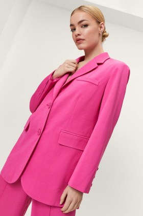 NASTY GAL Oversized Twill Single Breasted Blazer in Hot Pink ~ women’s bright on-trend longline blazers
