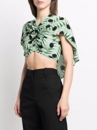 Paco Rabanne draped wrap cropped top ~ green cape style crop tops