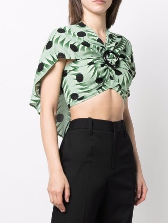 Paco Rabanne draped wrap cropped top ~ green cape style crop tops - flipped