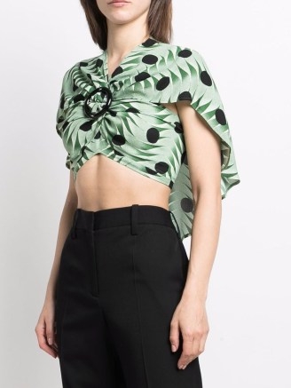 Paco Rabanne draped wrap cropped top ~ green cape style crop tops