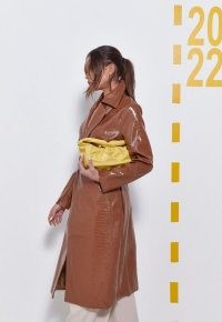 MISSGUIDED petite tan croc faux leather belted trench coat ~ glossy brown petite size crocodile effect coats ~ women’s on-trend outerwear