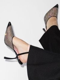 Piferi Divine 100mm pumps black/light beige / rhinestone embellished courts / glamorous crystal covered court shoes / sculptural high heels / curved stiletto heel / evening glamour