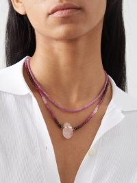 JIA JIA Arizona ruby, rose-quartz & 14kt gold necklace – pink stone necklaces with spiritual properties – luxe boho jewellery – luxury bohemian look – crystal accessory