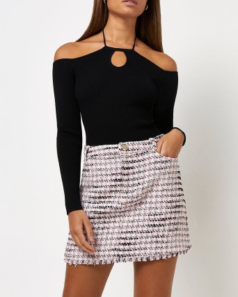 RIVER ISLAND PINK CHECK BOUCLE MINI SKIRT ~ textured checked skirts - flipped