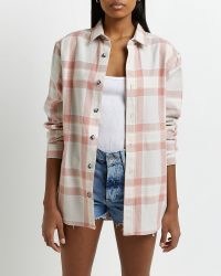RIVER IS;LAND PINK CHECK OVERSIZED SHACKET ~ women’s cotton checked shackets ~ womens casual shirt jackets