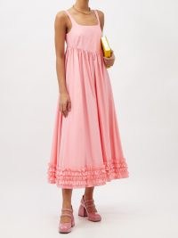 MOLLY GODDARD Ellen ruffled-hem cotton-poplin dress ~ women’s pink romantic style summer dresses