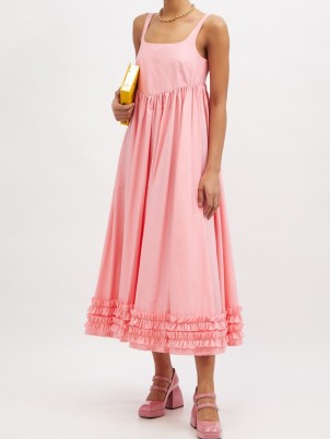 MOLLY GODDARD Ellen ruffled-hem cotton-poplin dress ~ women’s pink romantic style summer dresses - flipped