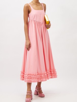 MOLLY GODDARD Ellen ruffled-hem cotton-poplin dress ~ women’s pink romantic style summer dresses