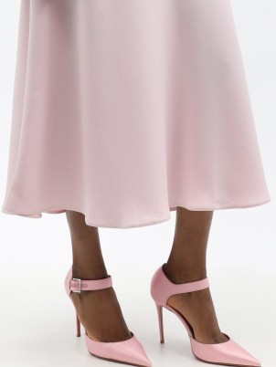 pink pointed toe buckle strap court shoes ~ luxe stiletto heel courts ~ AMINA MUADDI Eva silk-satin pumps - flipped