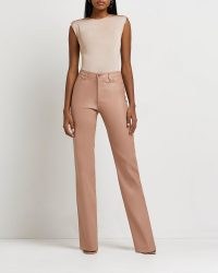 RIVER ISLAND PINK FAUX LEATHER STRAIGHT LEG TROUSERS ~ women’s on-trend fashion 2022