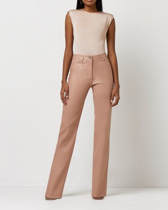 RIVER ISLAND PINK FAUX LEATHER STRAIGHT LEG TROUSERS ~ women’s on-trend fashion 2022 - flipped