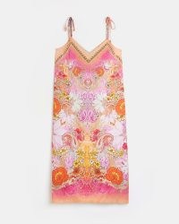 River Island PINK FLORAL PRINT CAMI MAXI DRESS | printed slip dresses