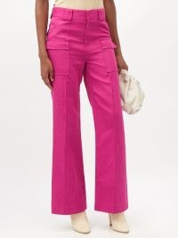 PETAR PETROV Gaspar cotton-blend gabardine wide-leg trousers ~ women’s bright pink pocket detail pants ~ womens utility inspired fashion