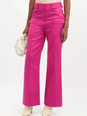 PETAR PETROV Gaspar cotton-blend gabardine wide-leg trousers ~ women’s bright pink pocket detail pants ~ womens utility inspired fashion - flipped