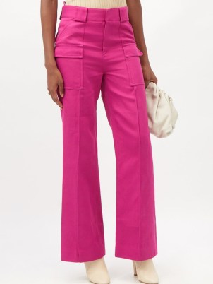 PETAR PETROV Gaspar cotton-blend gabardine wide-leg trousers ~ women’s bright pink pocket detail pants ~ womens utility inspired fashion