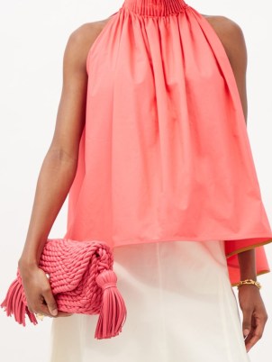 ROKSANDA Jayla pleated-halterneck cotton-poplin top ~ pink sleeveless high halter neck tops ~ evening event fashion