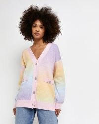 River Island PINK OMBRE CARDIGAN | womens multicoloured relaxed fit cardigans | drop shoulder
