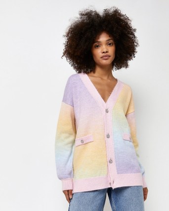 River Island PINK OMBRE CARDIGAN | womens multicoloured relaxed fit cardigans | drop shoulder - flipped