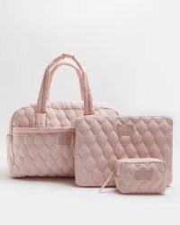 River Island PINK QUILTED WEEKEND BAG AND LAPTOP CASE SET – womens holdall sets – women’s getaway weekender bags