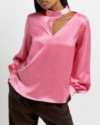 River Island PINK SATIN CUT OUT BLOUSE