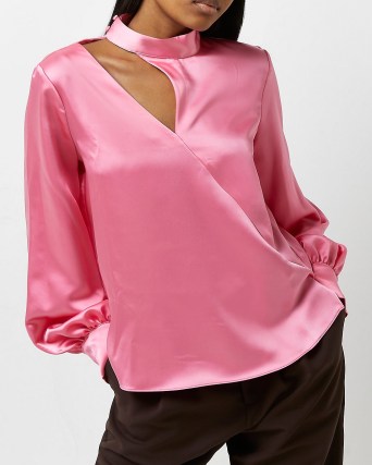 River Island PINK SATIN CUT OUT BLOUSE - flipped