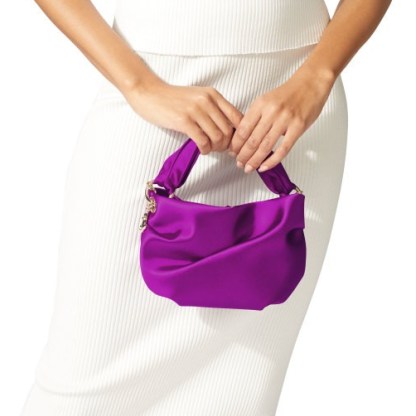 JIMMY CHOO BONNY Pink-Violet Satin Bag with Twisted Handle | small luxe top handle bags | purple chain strap crossbody | petite feminine style handbags - flipped