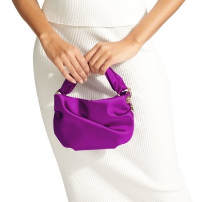 JIMMY CHOO BONNY Pink-Violet Satin Bag with Twisted Handle | small luxe top handle bags | purple chain strap crossbody | petite feminine style handbags