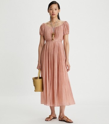 Tory Burch PLEATED DRESS in Curly Ditsy ~ feminine peasant style summer dresses ~ lightweight cotton and silk blend floral fashion