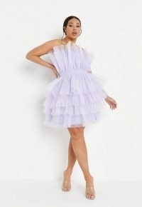 MISSGUIDED plus size lilac tulle ruffle bandeau mini dress ~ ruffled strapless party dresses ~ layered ruffles