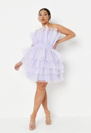 MISSGUIDED plus size lilac tulle ruffle bandeau mini dress ~ ruffled strapless party dresses ~ layered ruffles - flipped