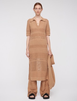 Crispy Cotton Polo Dress | fawn brown knitted dresses - flipped