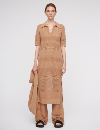 Crispy Cotton Polo Dress | fawn brown knitted dresses