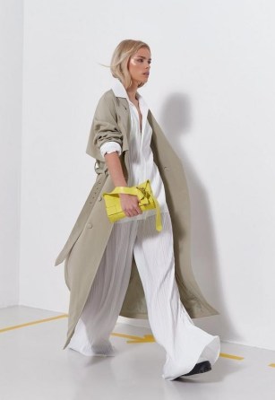 MISSGUIDED premium sage covered buckle trench coat ~ green belted coats ~ on-trend colours for spring 2022 ~ womens outerwear - flipped