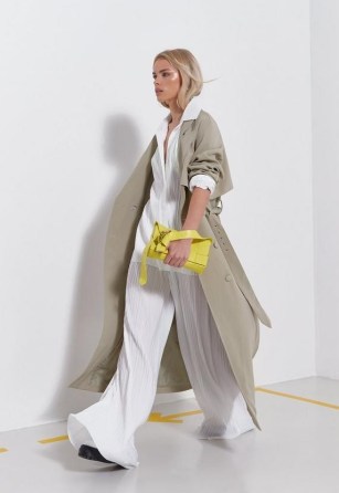 MISSGUIDED premium sage covered buckle trench coat ~ green belted coats ~ on-trend colours for spring 2022 ~ womens outerwear