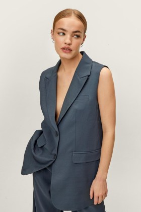NASTY GAL Premium Structured Longline Single Breasted Vest ~ women’s on-trend tailored vests ~ womens fashionable sleeveless jackets