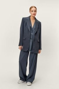 NASTY GAL Premium Structured Oversized Twill Single Breasted Blazer in Charcoal ~ women’s on-trend longline oversized blazers ~ womens padded shoulder jackets