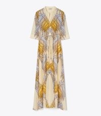 Tory Burch PRINTED SHIRTDRESS in Sand Deco Crane Geo ~ chic maxi shirt dress ~ flowing poolside dresses