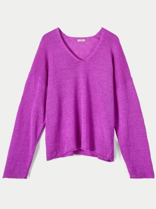 JIGSAW Pure Linen Slouchy V Neck Jumper | women’s relaxed fit jumpers | womens knitted drop shoulder pullovers