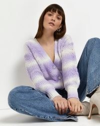 RIVER ISLAND PURPLE OMBRE STRIPED CABLE KNIT CARDIGAN ~ womens embellished button drop shoulder cardigans