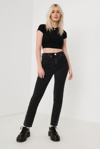 Garage Clothing Mom Jean Washed Out Black | womens organic cotton denim jeans | high waist - flipped