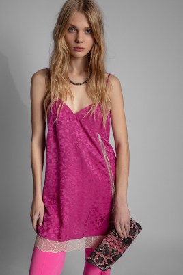 Zadig & Voltaire Reglisse Dress Silk in Orchidee ~ pink lace trimmed slip dresses ~ cami strap fashion - flipped