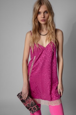 Zadig & Voltaire Reglisse Dress Silk in Orchidee ~ pink lace trimmed slip dresses ~ cami strap fashion