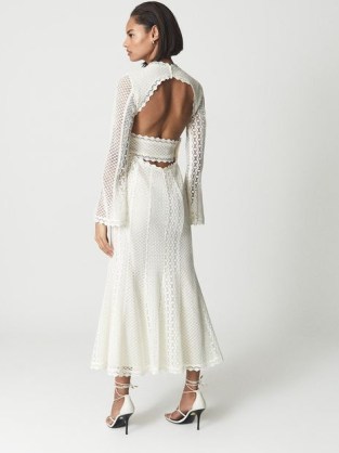 REISS ASPEN Lace Midi Bodycon Dress / alternative bridal fashion / unconventional white open back wedding dresses - flipped