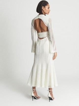 REISS ASPEN Lace Midi Bodycon Dress / alternative bridal fashion / unconventional white open back wedding dresses
