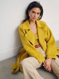REISS FELO Belted Blindseam Coat in Yellow – women’s chic belted self tie coats